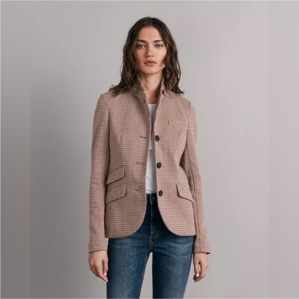 Rag & Bone Women's Slade Geo Cotton Blend Knit Blazer Jacket Brown Multi Size 2